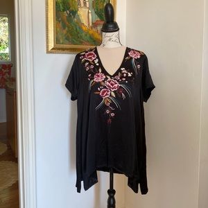 Black Satin Embroidered Tunic